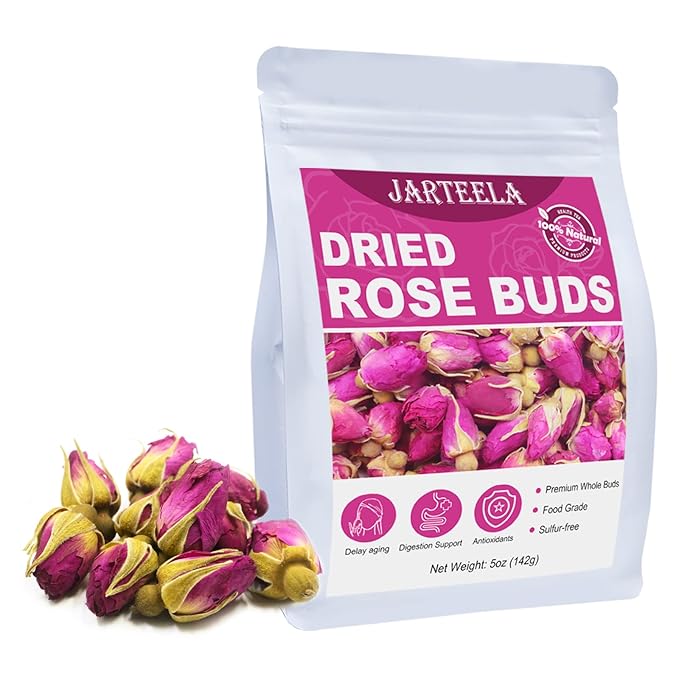 Jarteela - Premium Dried Rose Buds - 5oz/142g - Natural Food-grade Red Rosebud Flowers Bulk - Non-GMO - Caffeine-free - Perfect For Tea, Baking, DIY Candle/Soap