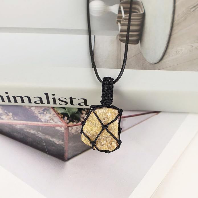 Handmade Natural Gemstone Crystal Pendant Necklace Stone Holder Necklace Cord Net Necklace with Adjustable Length for Women Men