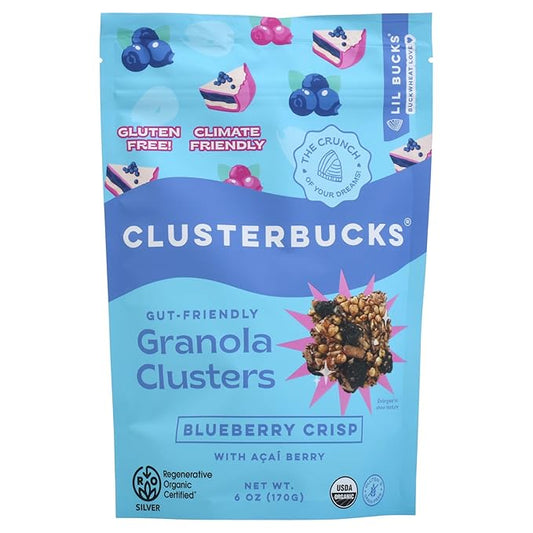 Clusterbucks Superfood Clusters – Grain-Free, Keto-Friendly Granola with Regeneratively Grown Sprouted Buckwheat– Gluten-Free, Low-Carb, Organic Healthy Snack (6 Ounce (Pack of 1), Blueberry Crisp)