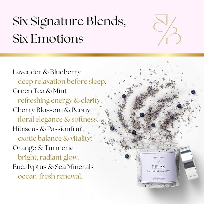 Epsom Salt Bath Gift Set – 6 Aromatherapy Blends with Essential Oils – Bath & Body Gift Set for Women, Stress Relief, Self Care, Birthday Gifts – Jane & Bloom
