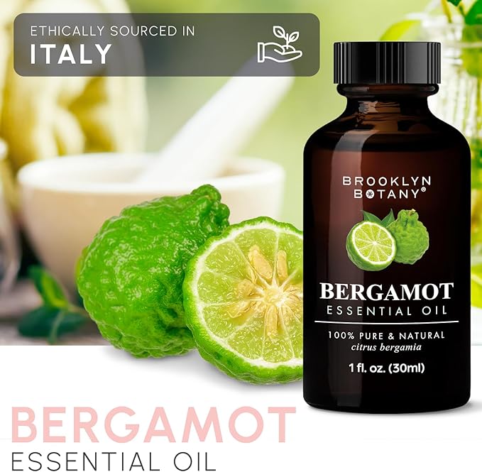 Brooklyn Botany Bergamot Essential Oil - 100% Pure and Natural - Premium Grade Oil with Dropper - for Aromatherapy and Diffuser - 1 Fl Oz