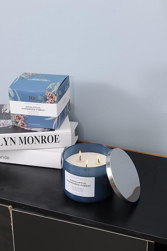 Eucalyptus Evergreen Forest 3-Wick Soy Candle, 15.8 oz | Winter Pine, Balsam Fir & Evergreen Scented Candle | Woodsy Aromatherapy Candle for Home | Clean Burn, Long-Lasting