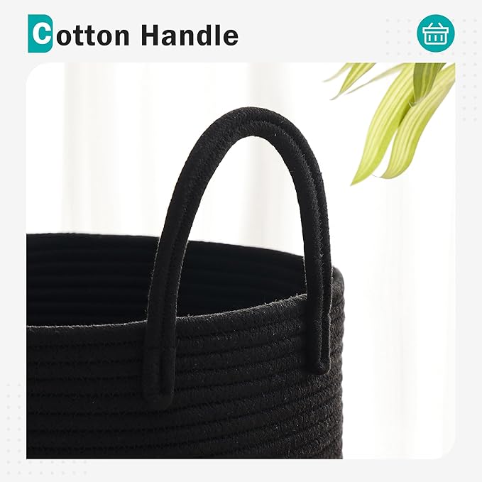 Cotton Rope Laundry Hamper by YOUDENOVA, 58L - Woven Collapsible Laundry Basket - Clothes Storage Basket for Blankets, Laundry Room Organizing, Bedroom Storage, Clothes Hamper – Black