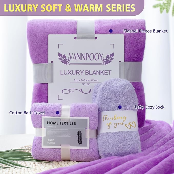 Get Well Gifts for Women, Thinking of You Gift Basket, Unique Self Care Package Relaxing Spa Gift Set, Birthday Gifts Box for Woman, Mothers Day Gifts for Mom Her Friend Wife Sister, Purple