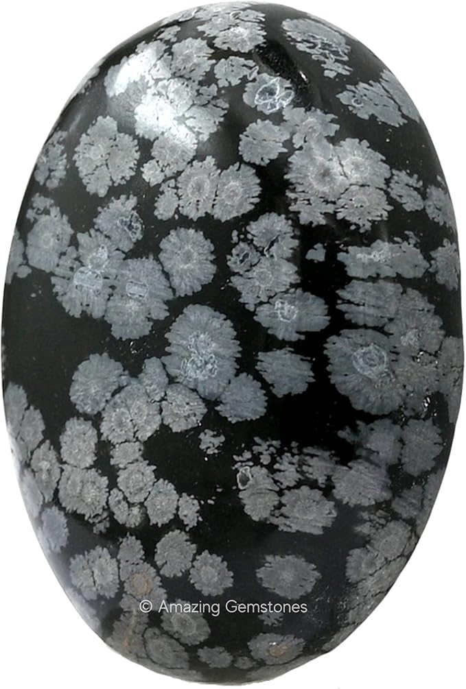 Amazing Gemstone Snowflake Obsidian Crystals and Healing Stones - Large Palm Stone Crystals Piedra - Crystal for Good Luck, Positive Energy, Meditation - Unique Stocking Stuffers, Gifts for Women