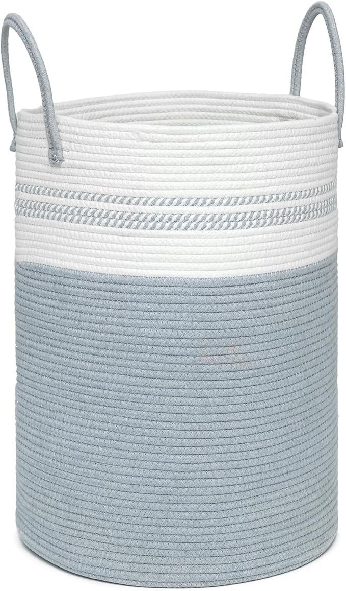 72L Tall Laundry Basket, Cotton Rope Laundry Hamper, Laundry Hamper with Handles, Decorative Woven Basket for Dirty Clothes, Blankets, Pillows in Bathroom, Bedroom (Gray, 16 x 22in)