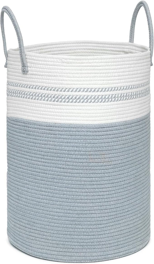 72L Tall Laundry Basket, Cotton Rope Laundry Hamper, Laundry Hamper with Handles, Decorative Woven Basket for Dirty Clothes, Blankets, Pillows in Bathroom, Bedroom (Gray, 16 x 22in)