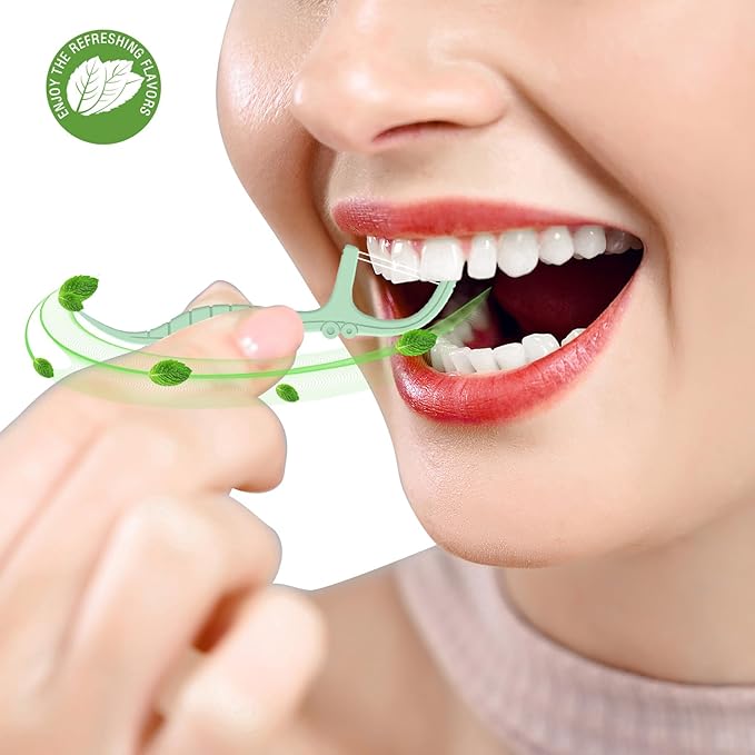 Holy rose Portable Flosser Dispenser with Twin-Line Dental Floss Picks Floss 10 Count,Two-Way Dispense Floss Stick Mint Flavor,Portable Case is Travel Most Effective Tool for Oral Care.