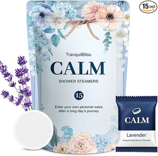 TranquilBliss Shower Steamers-15 Pack Shower Bombs with Lavender Scent, Self-Care Presents for Women Who Have Everything, Relaxation Birthday Presents for Women, Valentines Day Presents for Her