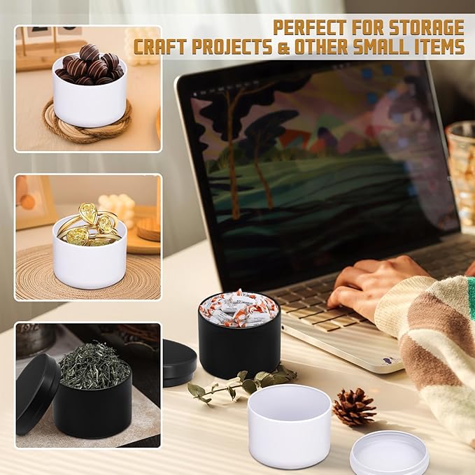 24-Pack White and Black Candle Jars, 12pcs 4oz + 12pcs 8oz Candle Tins for Making Candles, Empty Candle Jars for Making Candles Bulk Candle Containers - White & Black