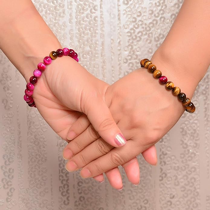 AD Beads 2Pcs His & Hers Distance Beads Bracelets Elastic Natural Stone Yoga Bracelet