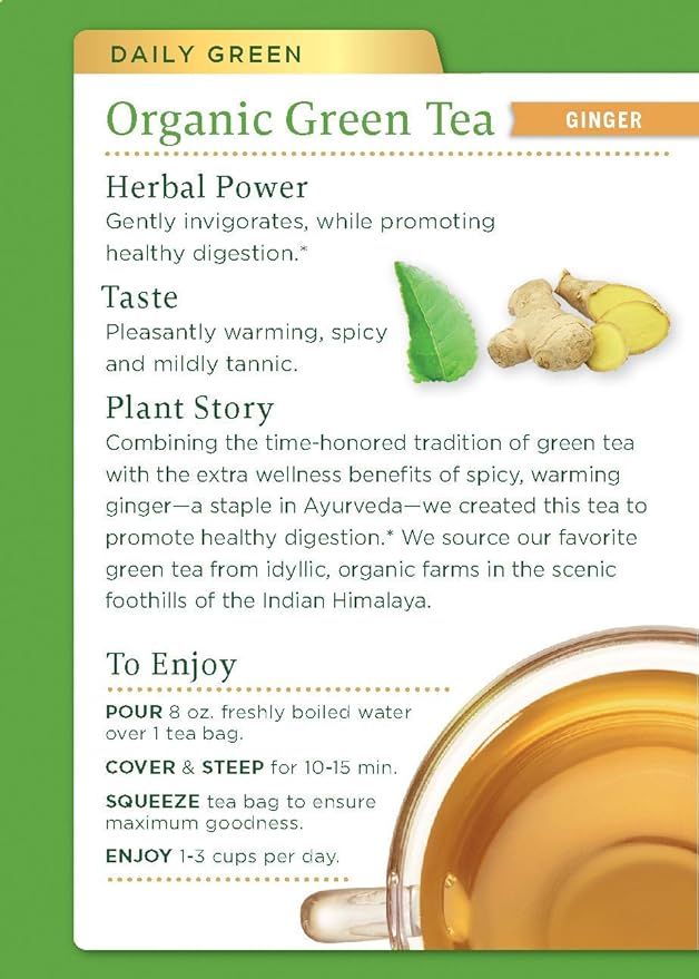 Traditional Medicinals Organic Green Tea Ginger Herbal Tea, Promotes Healthy Digestion, (Pack of 1) - 16 Tea Bags
