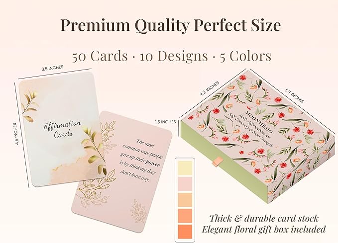 Positive Affirmation Cards for Women – 50 Daily Affirmations for Mindfulness, Self- Care & Meditation with Wooden Stand | Inspirational and Motivational Birthday Gifts for Women, Mom & Friends