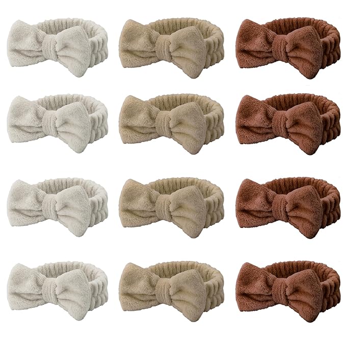 Casoty 12 Pcs Skincare Spa Headband, Hair Band for Washing Face, Soft Coral Fleece Makeup Headband for Girls, Hair Bow Bands, Fluffy Headbands for Face Washing Shower Skin Care Yoga