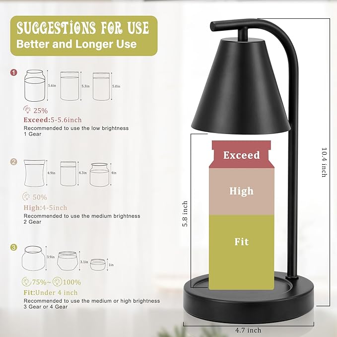 Hong-in Candle Warmer Lamp - with Timer & Dimmer, Modern Home Decor House Warming Gifts Wax Melt Warmer for Jar Candles with 2 Bulbs, Cozy Birthday Gift for Women Mom (Black)