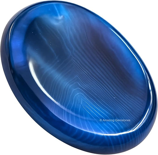 Amazing Gemstone Alma Blue Agate Worry Stone, Healing Crystals - Piedra Crystal Fidget for Gift, Meditation, Calming, Relaxation, Stress Relief