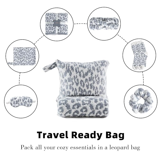 Get Well Soon Self Care Birthday Box Gift Basket for Her, Care Package for Women Leopard Print Gifts for Women Mom Wife Daughter Sister Friends Leopard Grey