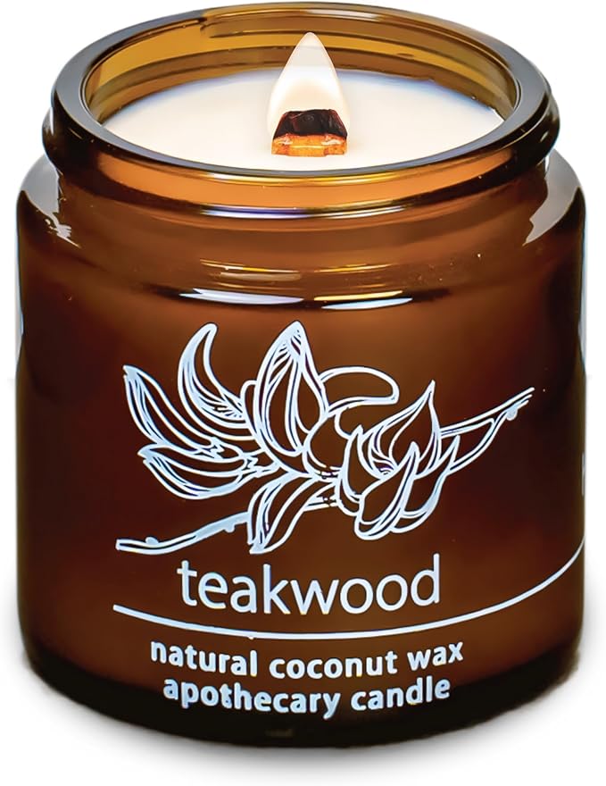 Hemlock Park Crackling Wood Wick Candle Handcrafted with Natural Coconut Wax (Small 4 oz, Teakwood)