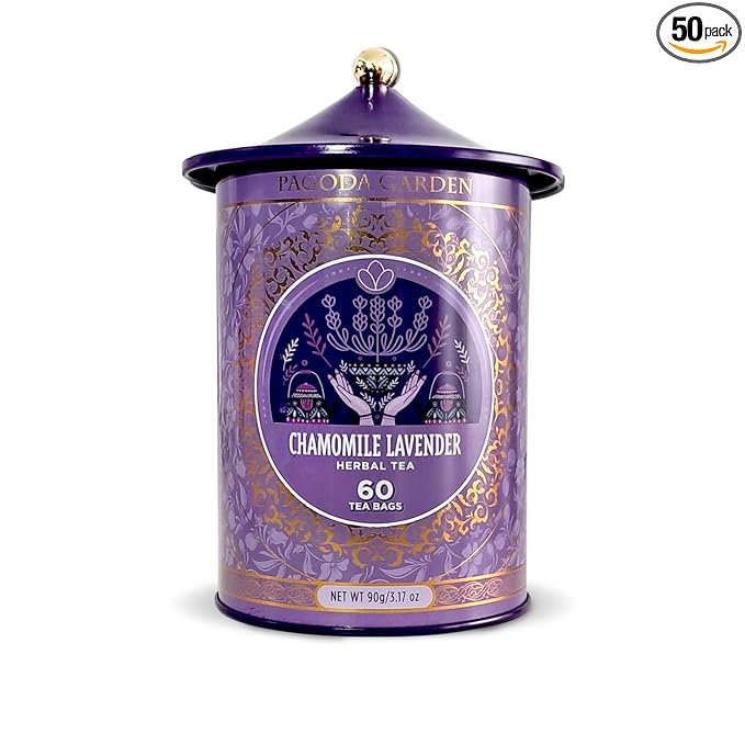 Life Plus Style Gourmet Pagoda Garden Chamomile Lavender Organic Herbal Tea Caffeine Free Hot or Iced Floral Blend Natural Delicious Sleep Tea 60 Tea Bags
