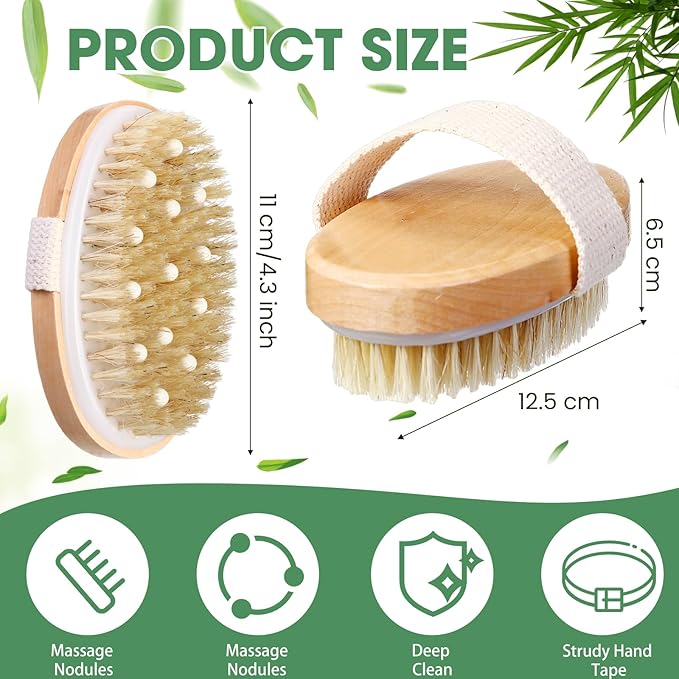 Gejoy 30 Pcs Dry Brushing Body Brush Exfoliating Brush with Massage Nodule Dry Skin Body Scrubber for Shower Bath Back Circulation Improvement Dead Skin Exfoliator (4.92 x 2.56 Inches,Wood Color)