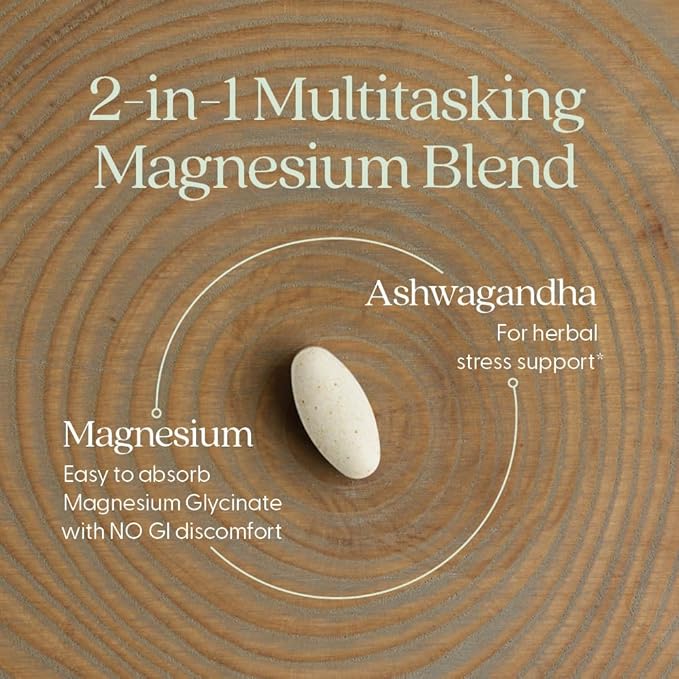 New Chapter Magnesium + Ashwagandha Supplement, 325 mg with Magnesium Glycinate for Muscle Relaxation & Recovery, Heart, Nerve & Bone Health, 2.5X Absorption, Non-GMO - 90 ct (3 Month Supply)
