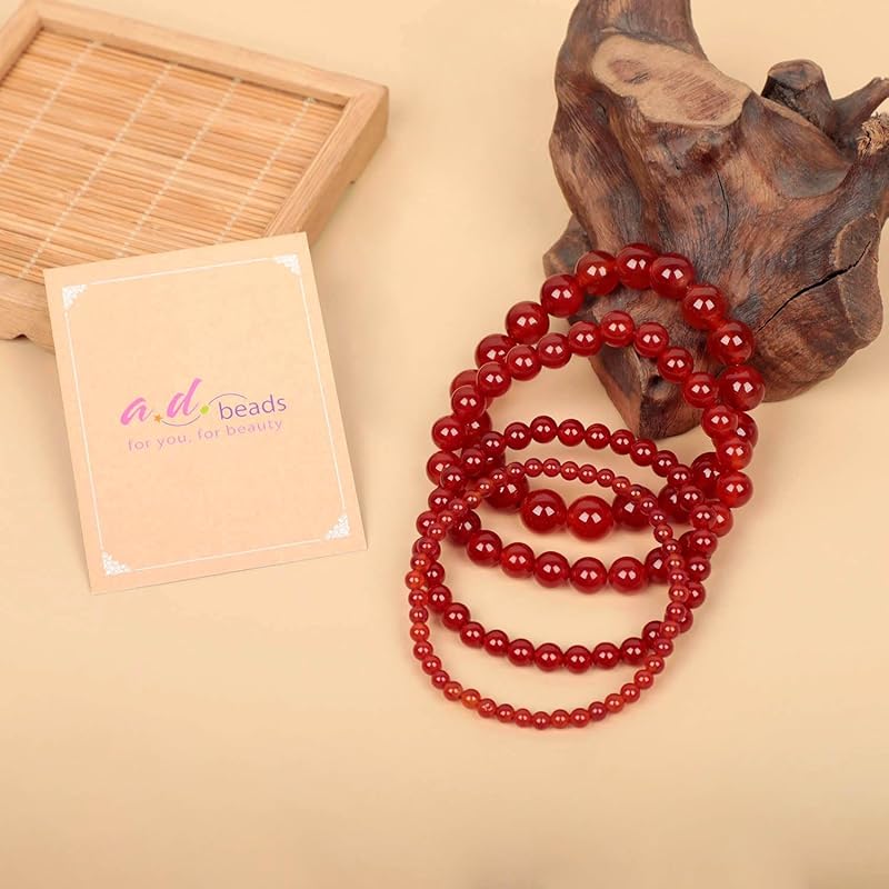 AD Beads Handmade Gemstone Stretch Elastic Bracelet Crystal Healing Reiki Nature's Beauty and Spiritual Essence Unisex (8mm, Carnelian (Life Enjoyment))