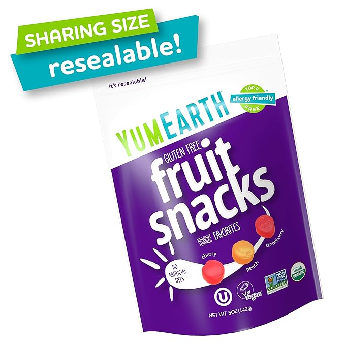 YumEarth Organic Fruit Snacks, 5oz. (Pack of 6), Allergy Friendly, Gluten Free, Non-GMO, Vegan, No Artificial Flavors or Dyes,5 Ounce (Pack of 6)