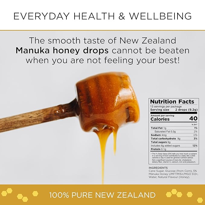 Mount Somers UMF 15+ Manuka Honey Drops - 26pcs Soothing Throat Lozenges from New Zealand, Natural Relief for Sore Throats