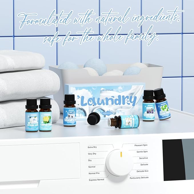 Laundry Collection Essential Oil Set, ARVIDSSON Natural Clean Fragrance Oil for Diffuser, Aromatherapy Oil Gift Set Includes Fresh Linen, Citrus Clean, Chamomile Bliss, Crisp Breeze, Minty