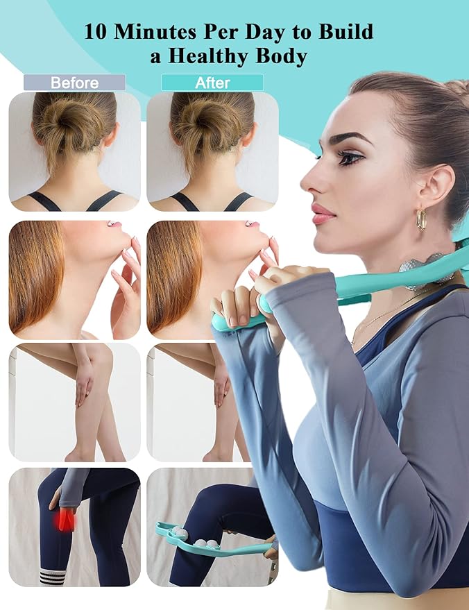 Upgrade Neck Massager, Neck Massager for Pain Relief deep Tissue, 6 Balls Massage Roller,Manual Massager, Shoulder Massager, Handheld Neck and Back Massager Roller Legs Shoulder Relaxer