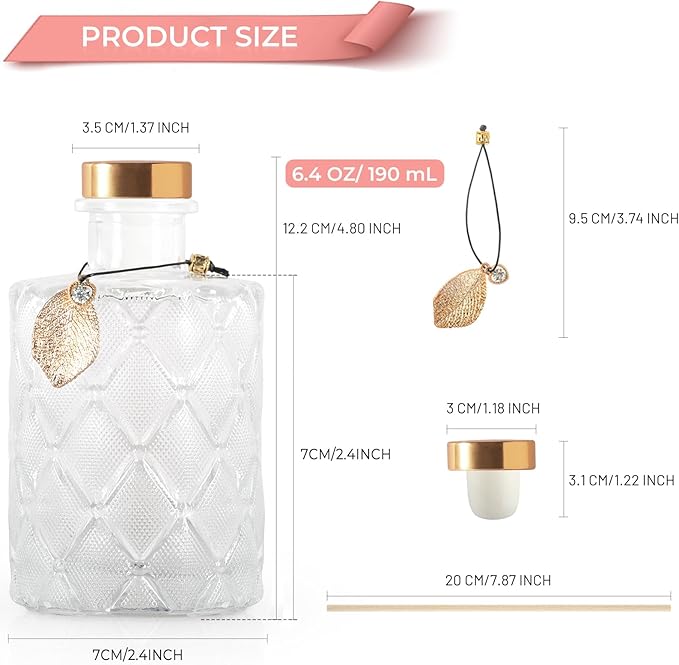 Glass Reed Diffusers Bottles for Home, Diffuser Bottles with 20PCS Reed Diffuser Sticks, Vintage Embossed Apothecary Style Flower Bud Vases with Cork Lids, Set of 3