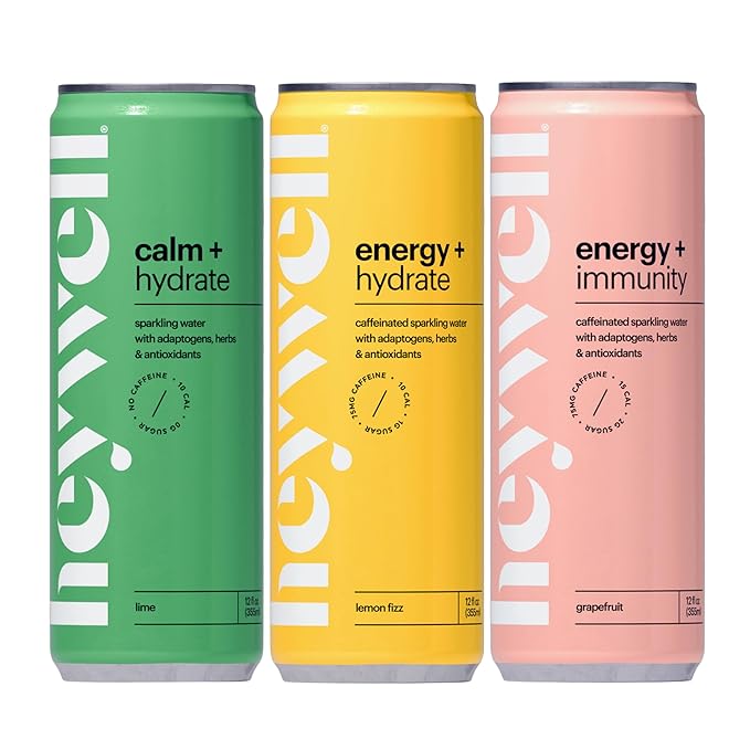 Heywell Sparkling Adaptogenic Drink, Citrus Variety Pack, 12 Fluid Ounce (Pack of 12) - Organic, Non GMO, Vegan, Gluten Free, Dairy Free (12 Pack, Citrus Variety Pack)