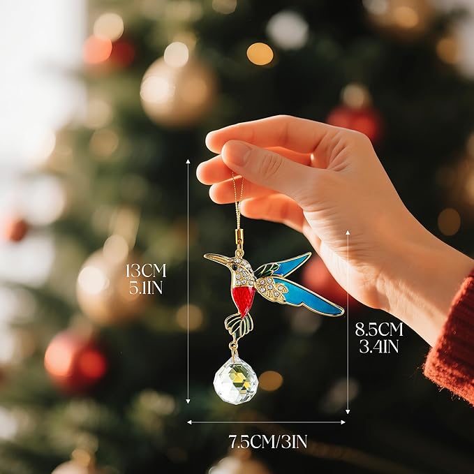 H&D HYALINE & DORA 6 Pcs Hummingbird Hanging Christmas Ornaments Crystal Hummingbird Suncatchers Shiny Rhinestones Bird Hanging Ornaments for Christmas Trees Decorations Party Favor