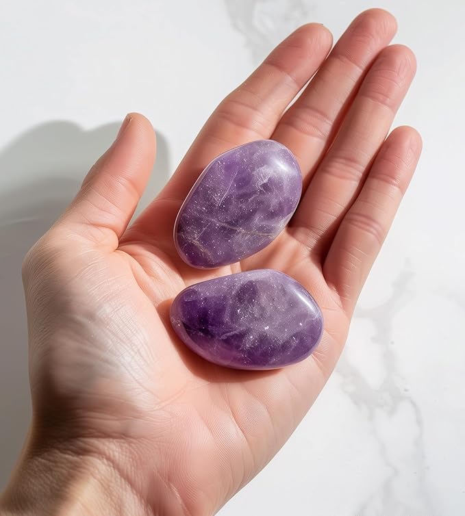 Polished Lepidolite Crystal Stones - 2 Pcs of 1.2" Worry Stone for Anxiety, Pocket Palm Stone Super Large Handpicked Natural Tumbled Gemstones for Meditation, Reiki, Chakra Healing, Home Decor