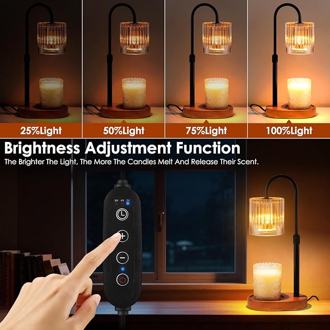 Candle Warmer Lamp with Timer: Modern Style Adjustable Height Candle Warmer Lamp Home Decor Safe Flame Free for Wax Blocks and Jar Candles Amber