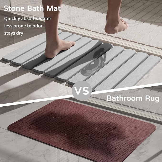 Foldable Stone Bath Mat, Quick Dry Stone Drying Mats for Bathroom, Super Absorbent Rollable Bath Mat, Non Slip, Large Diatomaceous Earth Dish Drying Mats for Kitchen Counter, 23.5 x 15.4in