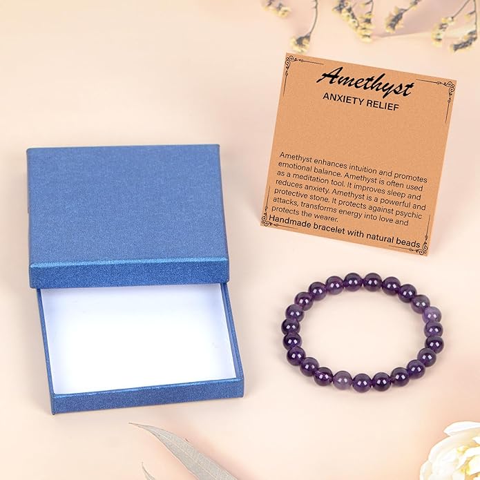 LPBeads Handmade Natural Gemstone Stretch Elastic Bracelet Healing Crystal Round Stone Beads Jewelry Gifts for Women Men