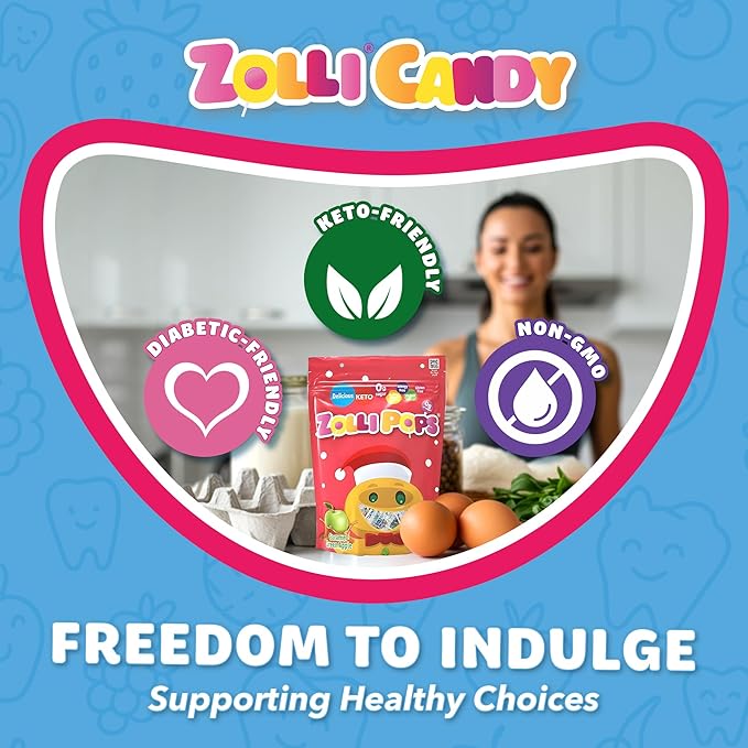 Zollipops Clean Teeth Pops Sugar Free Candy with Xylitol, Dye-Free Lollipops - Keto & Diabetic-Friendly, Dentist-Approved Treats for Kids (Caramel-Green Apple, 5.2 oz)