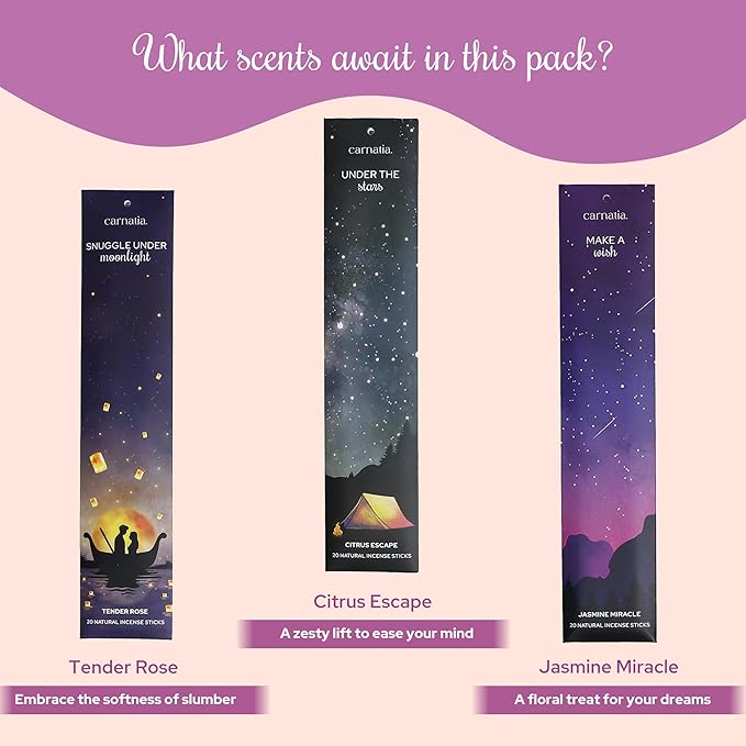 Carnatia Sleep Essentials Incense Sticks – Set of 6 Relaxing Scents for Deep Sleep, Stress Relief & Calm | Natural, Slow-Burning Aromatherapy for Restful Nights, Better Sleep & Evening Rituals!