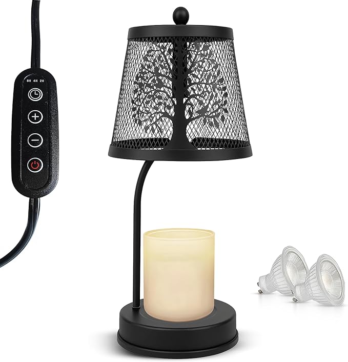 Farmhouse Candle Warmer Lamp Black – Large Flameless & Smokeless Candle Melter lamp with Timer & Adjustable Light,for Aromatic Candles – Zen & Meditation Decor, Lampara para Velas Aromaticas