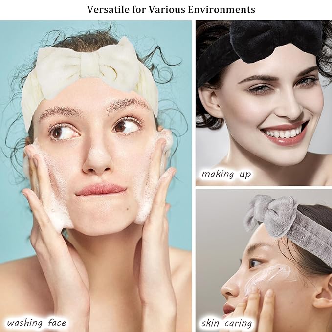 9 Pcs Coral Fleece Spa Headband and Wristband Set Fuzzy Skincare Hairbands Stretchy Wrist Wash Bands for Washing Face Make Up Women