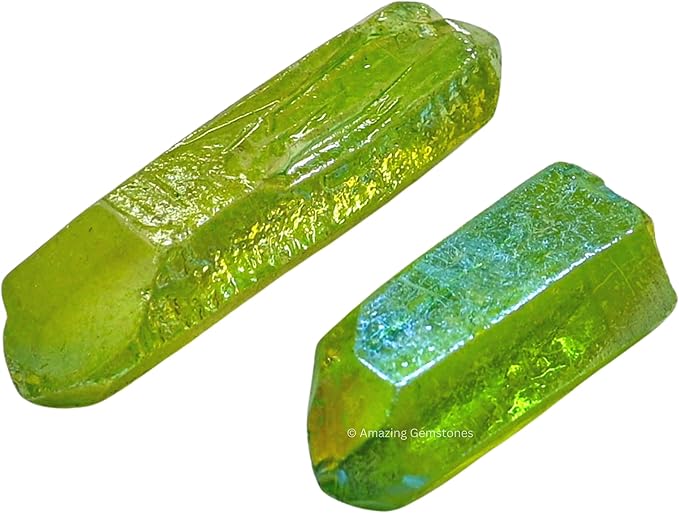 Amazing Gemstone 2 Pieces Apple Aura Quartz Raw Pencil Points Crystals and Healing Stones, Natural Rocks for Meditation and DIY Raw Point Stones and Crystals