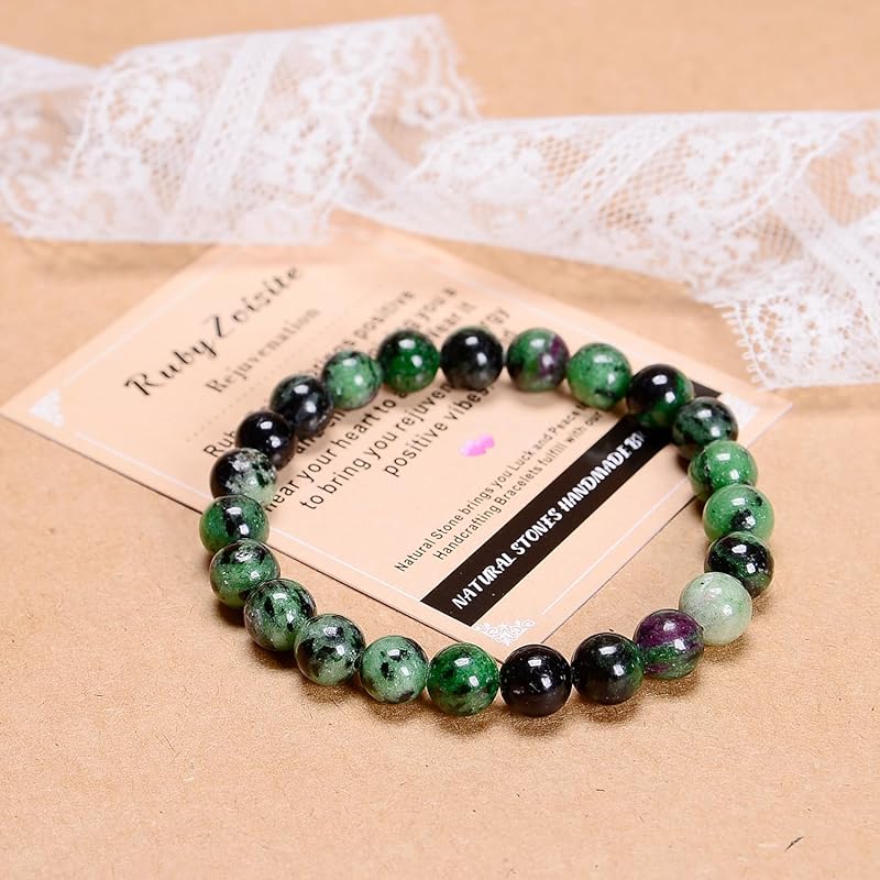 AD Beads Handmade Gemstone Stretch Elastic Bracelet Crystal Healing Reiki Nature's Beauty and Spiritual Essence Unisex (6mm, Ruby Zoisite (Rejuvenation))