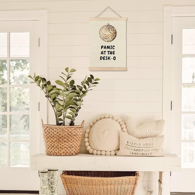 Exqcom Funny Office Decor, Panic at the Desk-O Wall Art Poster, Retro Trendy Y2K Disco Ball Mental Health Posters for Office Workplace Workroom Home Decor, 12x16 Inches