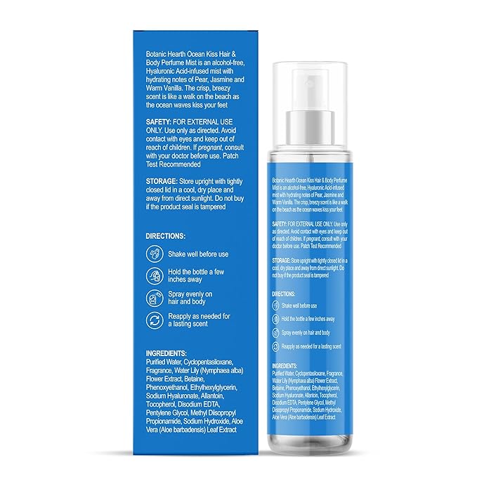 Botanic Hearth Ocean Kiss Hair & Body Perfume Mist with Hyaluronic Acid – Alcohol-Free Refreshing Fragrance Spray, Long Lasting Hydrating Mist for Women & Men, 3.4 fl oz