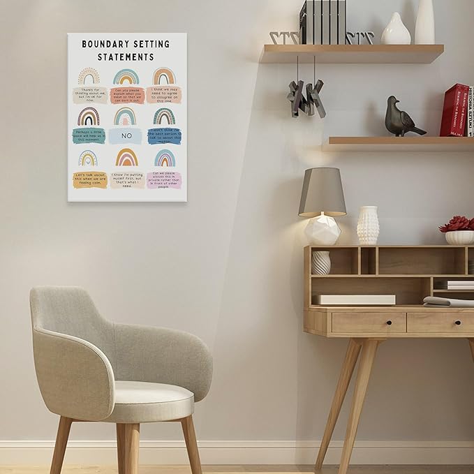 Boundary Setting Statements Canvas Wall Art Mental Health Wall Decor Pictures Inspirational Psychology Poster Prints for Counselor Office Therapy Office Home Decoration 12x16in Ready to Hang