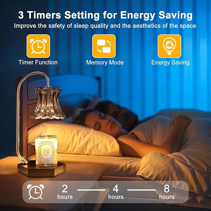 Black Candle Warmer Lamp with Timer - Adjustable Height Candle Warmer, Dimmer, Wax Melting Lamps for Home Decor, for Candles in Jars with 2 Bulbs