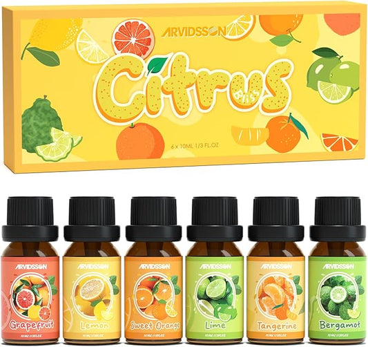 Citrus Essential Oils Set, ARVIDSSON Fresh Fruit Essential Oil for Diffuser, Grapefruit, Bergamot, Sweet Orange, Lemon, Lime, Tangerine, Citrusy Scented Oils Gift for Women