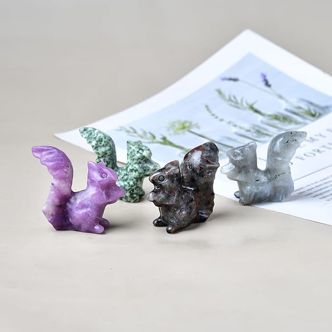 Flame Stone Squirrel Crystal Statue Healing Crystal Reiki Meditation Pocket Gem Guardian Sculpture Home Study Table Desk Decor Collection Gift for Loved Ones