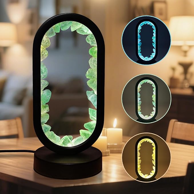 Crystal Night Light,3 Colors Ambient Lighting USB Dimming Healing Crystal Table Lamp,Natural Energy Crystal Decor for Bedroom Home Dating Gift (Green, Ellipse)